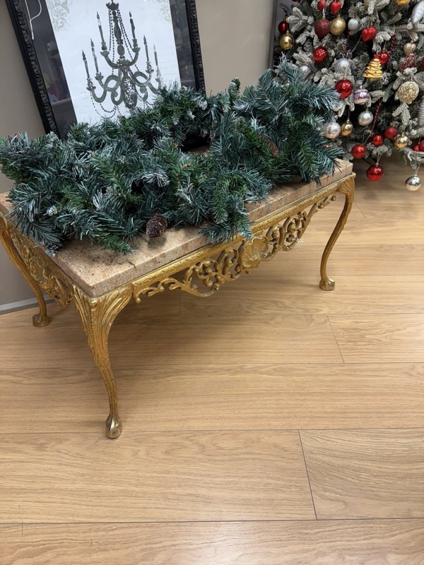 Antique Gold Ornate Marble-Top Coffee Table
