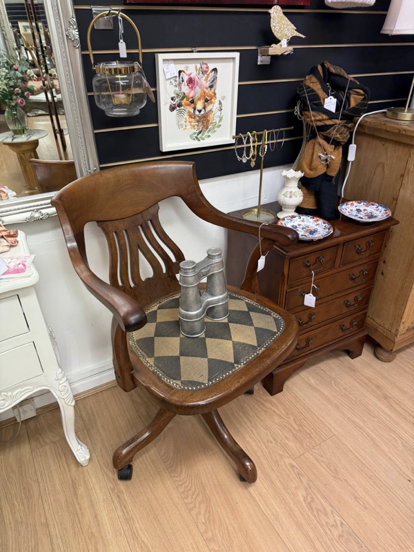Antique Wooden Swivel Captain's Chair